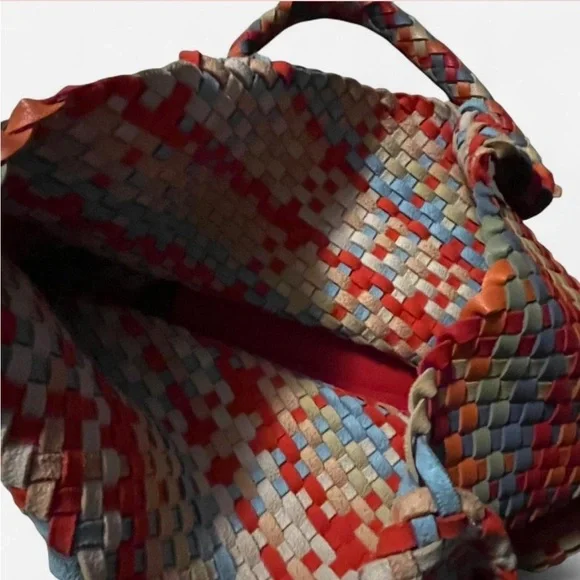 Multicolored Woven Leather Tote Bag, EUC - Picture 3 of 4